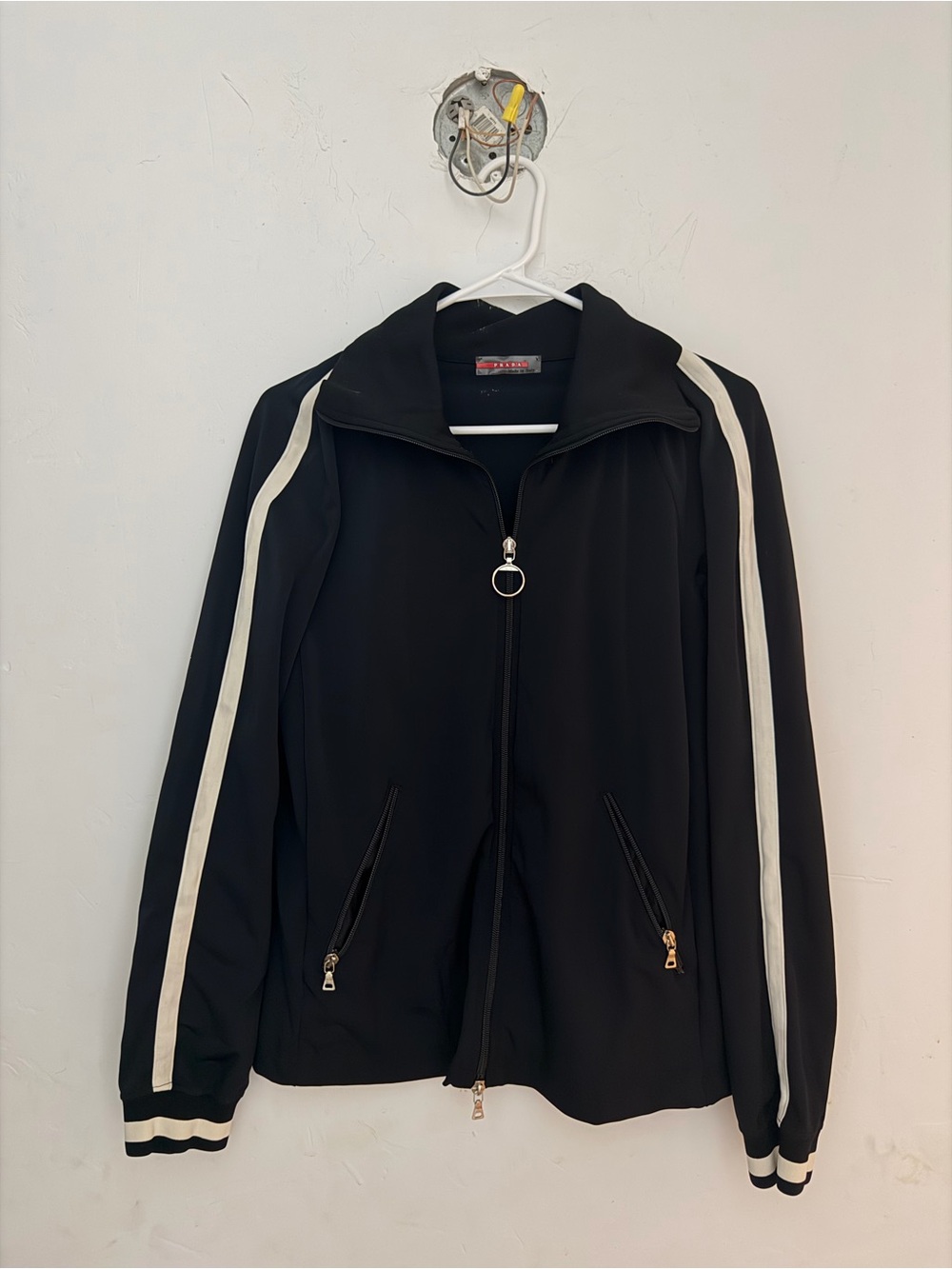Prada Black Track Jacket with White Stripes